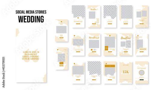 
Set of editable social media instagram stories wedding, romantic with gold colors design vector template ai & eps 10