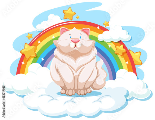 Cute rabbit on the cloud with rainbow
