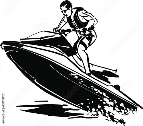 the vector illustration of the jet ski in the water
