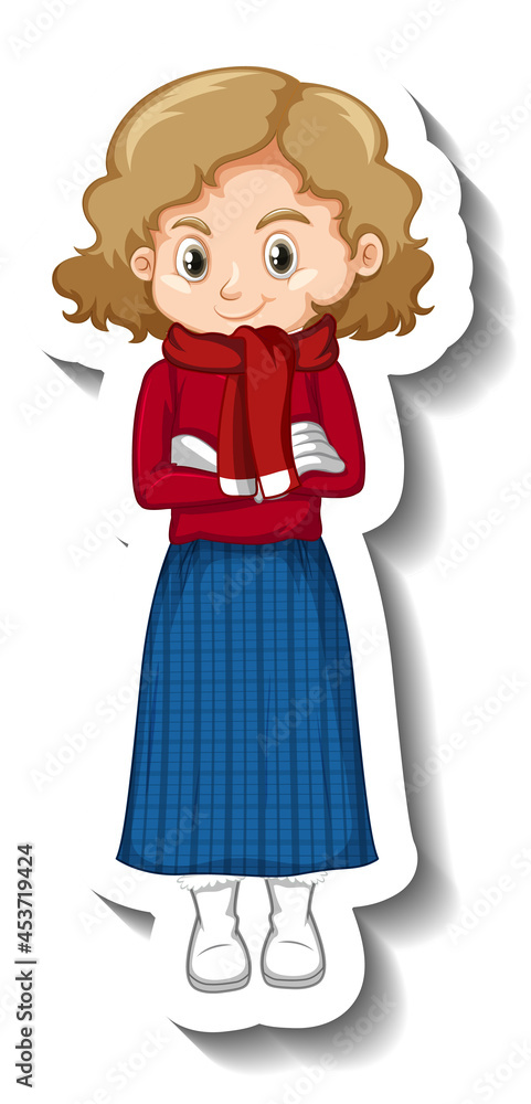 A girl wearing winter clothes cartoon character sticker A girl wearing winter clothes cartoon character sticker