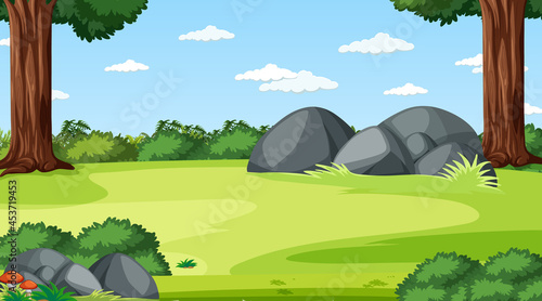 Blank meadow at daytime scene with various forest plant