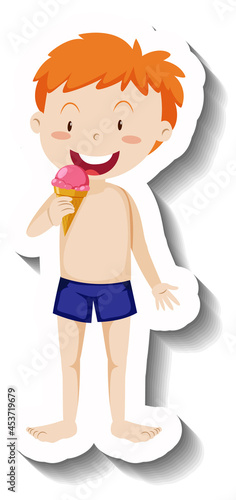 Wallpaper Mural A boy eating strawberry ice cream cone cartoon sticker Torontodigital.ca