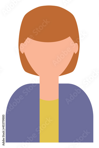 Woman with short orang ehair and bangs, illustration, on a white background.