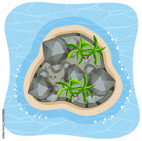 Aerial view of tropical island isolated