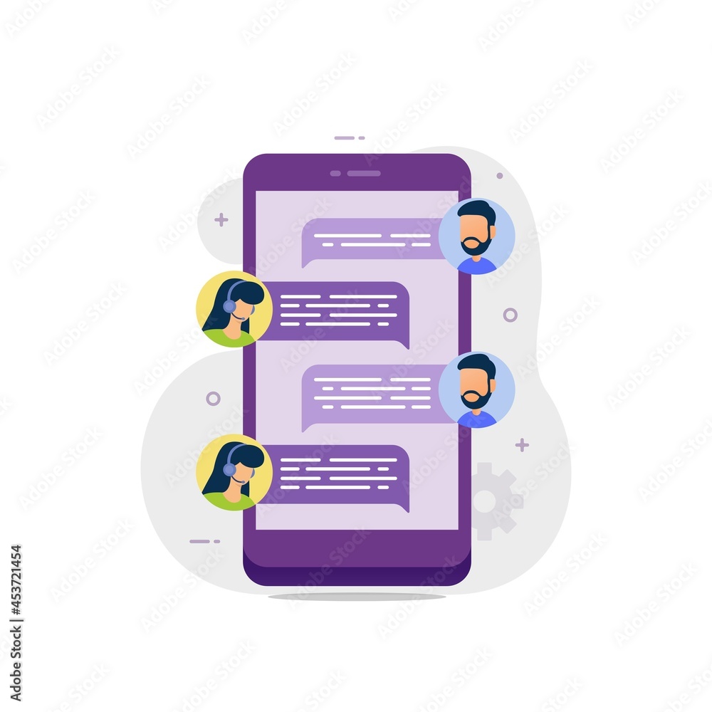 Live chat in messenger online support conversation with customer service vector illustration Live chat in messenger online support conversation with customer service vector illustration
