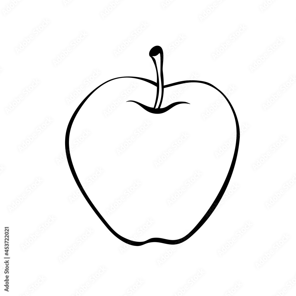 Vector simple contour apple in doodle style. Hand-drawn isolated fruit. Clipart, a symbol of the harvest, summer, autumn, garden, healthy food, school snack Vector simple contour apple in doodle style. Hand-drawn isolated fruit. Clipart, a symbol of the harvest, summer, autumn, garden, healthy food, school snack