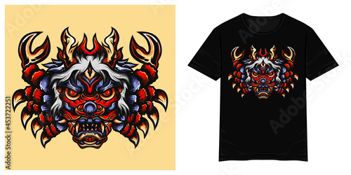 Red crab oni monster vector tshirt illustration