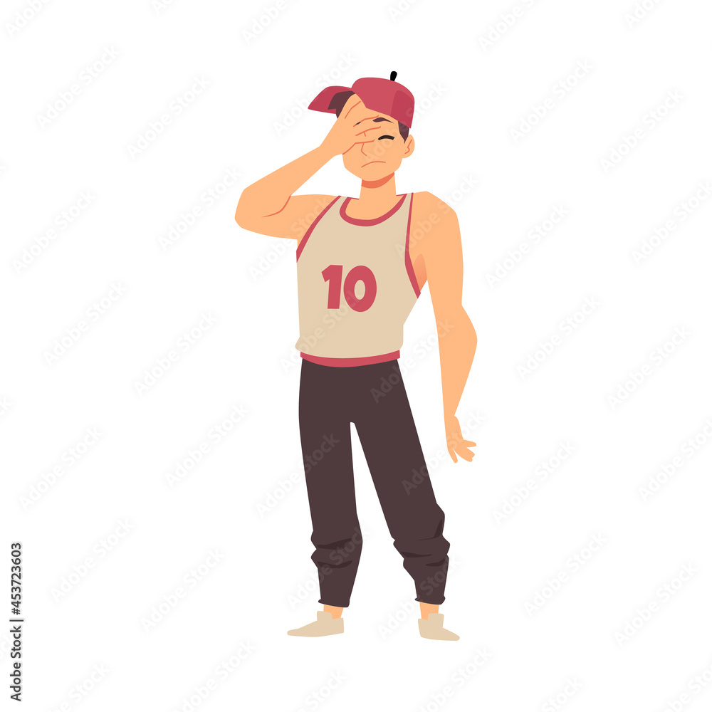Young disappointed upset man or teenager, flat vector illustration isolated. Young disappointed upset man or teenager, flat vector illustration isolated.