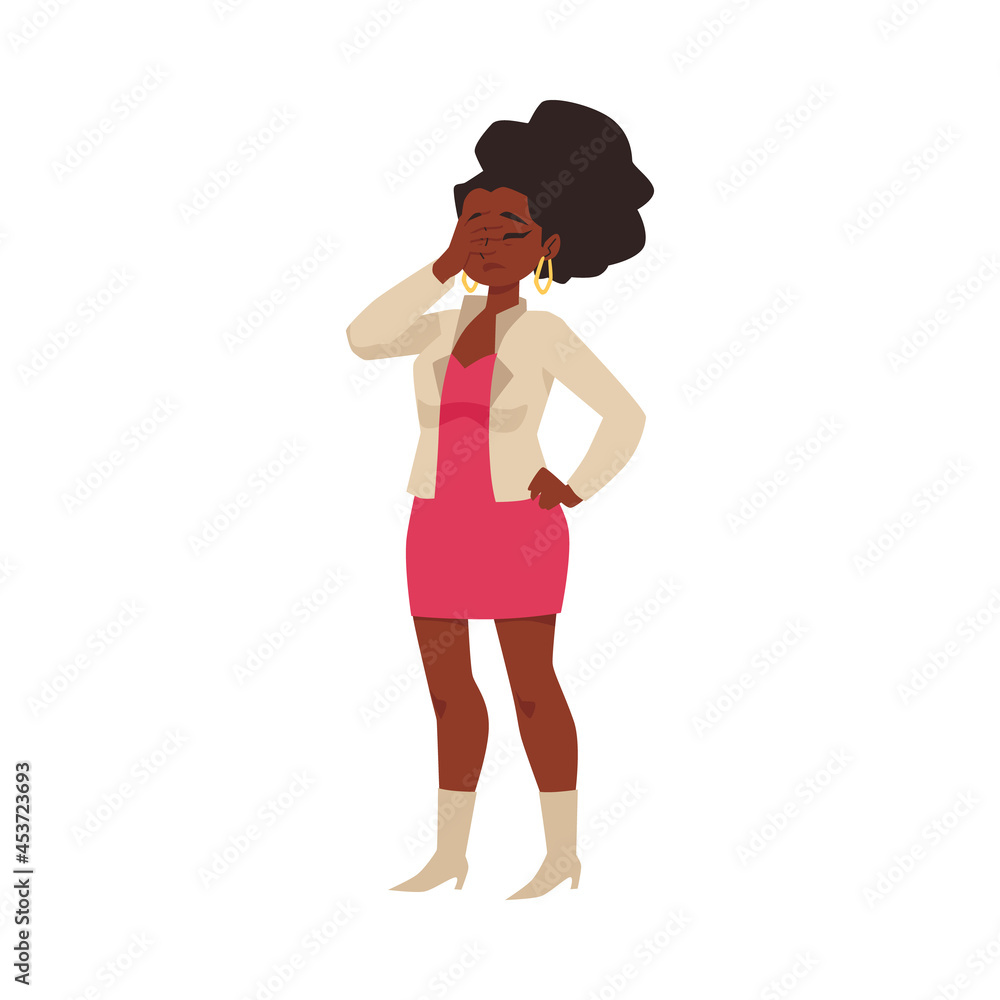 Woman with gesture of disappointment and annoyance, flat vector illustration. Woman with gesture of disappointment and annoyance, flat vector illustration.