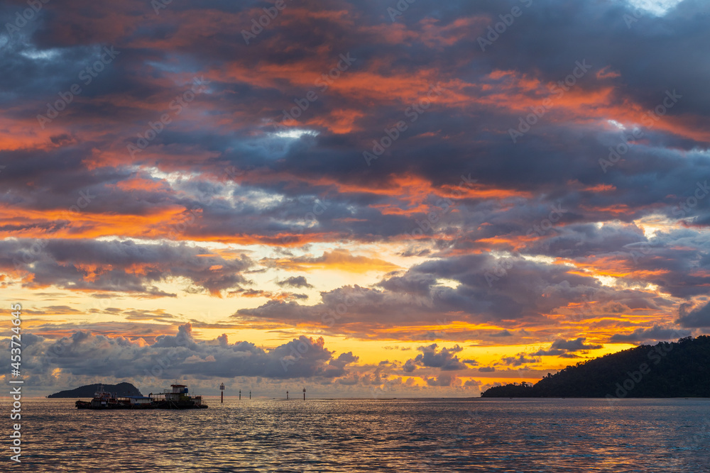 Beautiful Sunset with dramatic cloud at Waterfront Kota Kinabalu, Sabah, Borneo during Beautiful sunset.