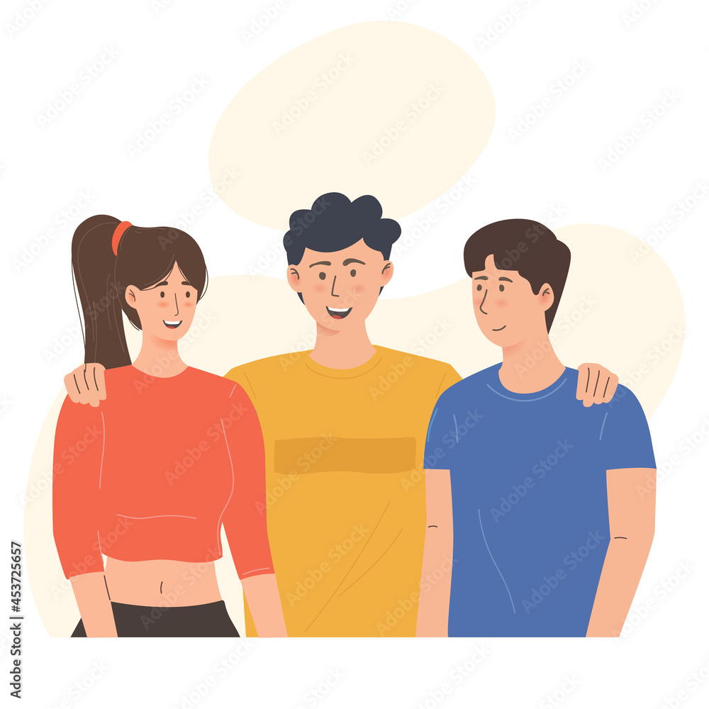 Three Happy friends in group illustration Three Happy friends in group illustration