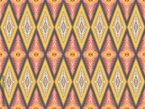 Geometric seamless Ethnic traditional pattern in swithing rectangle style and crossing stripe line. Diamond Rectangle in pink yellow white gray brown. Design fabric background wallpaper vector carpet.