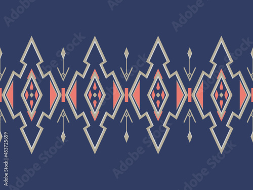 Geometric seamless Ethnic traditional pattern in diamond rectangle style and crossing stripe line. Diamond Rectangle in blue gray orange pink white. Design fabric background wallpaper vector carpet.