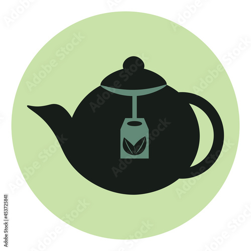 Teapot with teabag, illustration, on a white background.