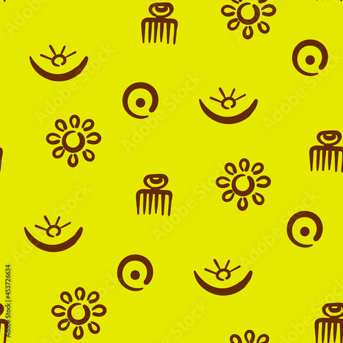 African Adinkra seamless pattern - drawings of ancient ethnic traditional symbols and screen printing photo