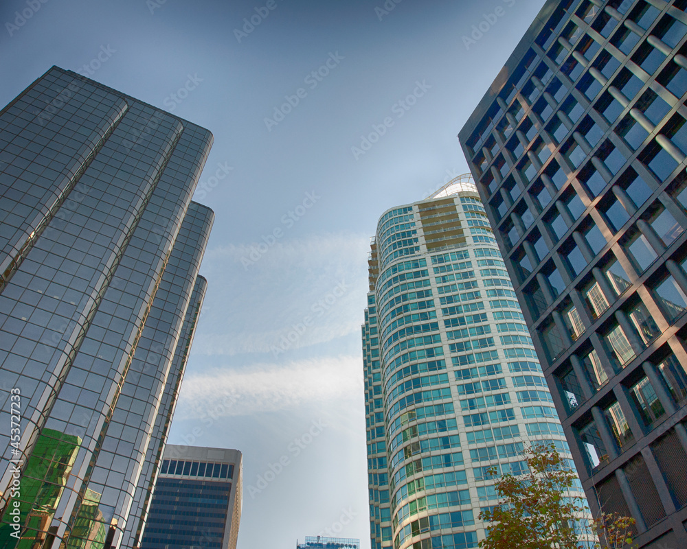 Imposing buildings in business district of Vancouver, Canada.