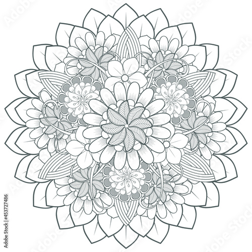 Coloring Books for adult. Hand drawn flowers in zentangle style for t-shirt design or tattoo and coloring book