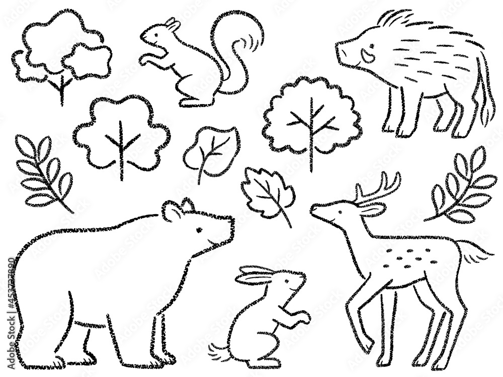 森の動物達の手描き風線画イラスト Stock Vector Adobe Stock