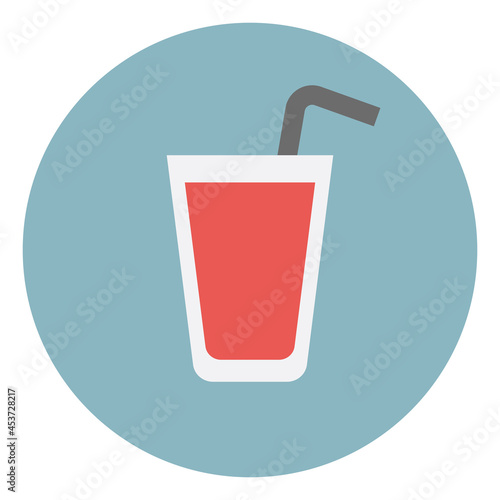 Red juice with straw, illustration, vector on a white background.