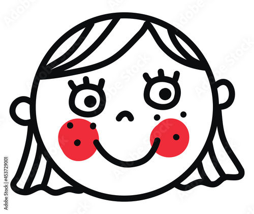 Sweet girl with red cheeks, illustration, vector on a white background.