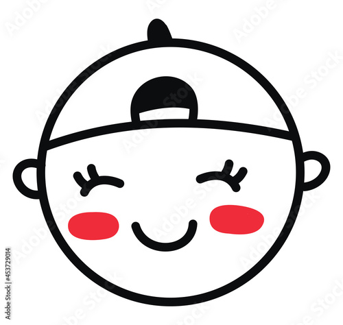 Happy boy with red cheeks, illustration, vector on a white background.