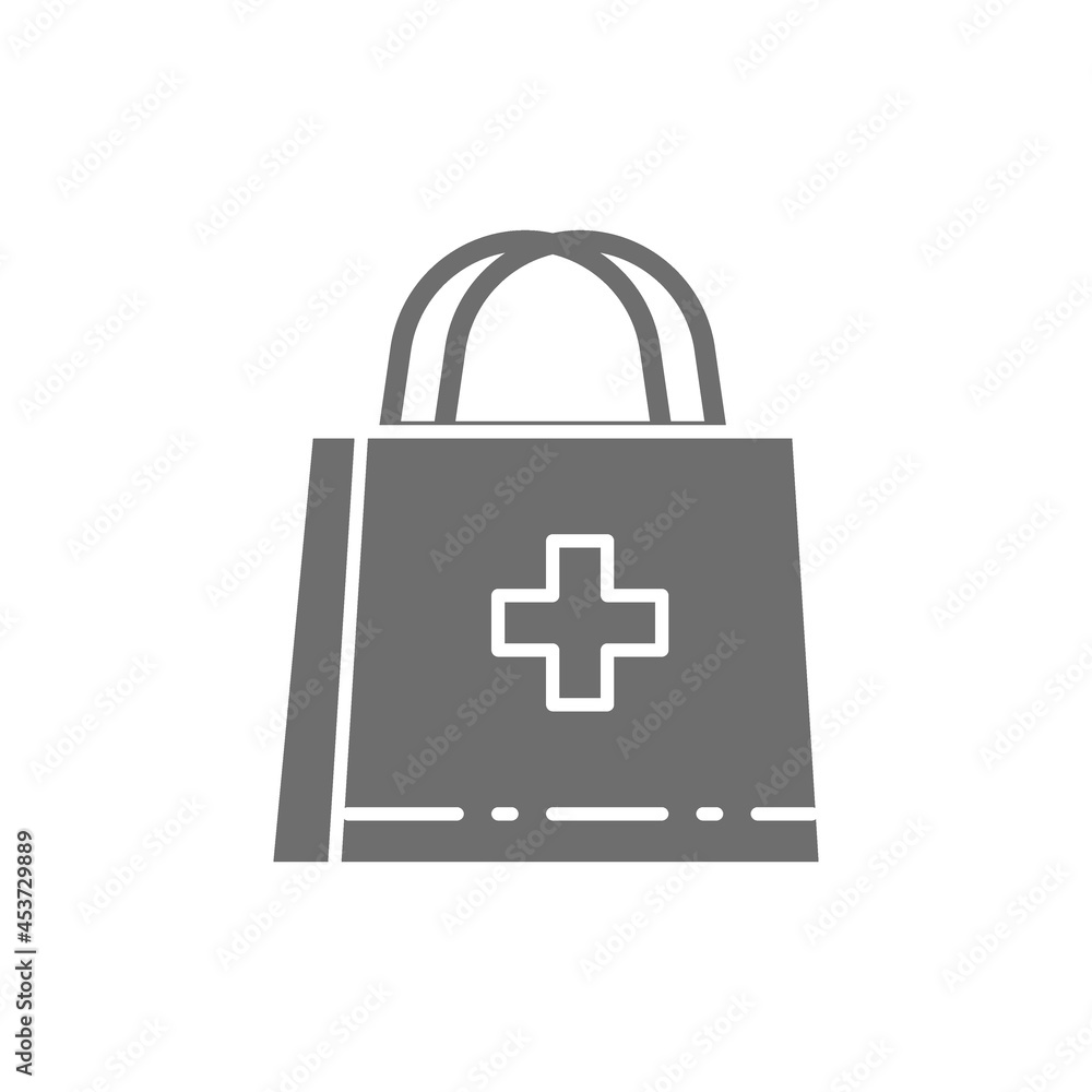 First aid kit, doctor bag, medical briefcase grey icon. First aid kit, doctor bag, medical briefcase grey icon.