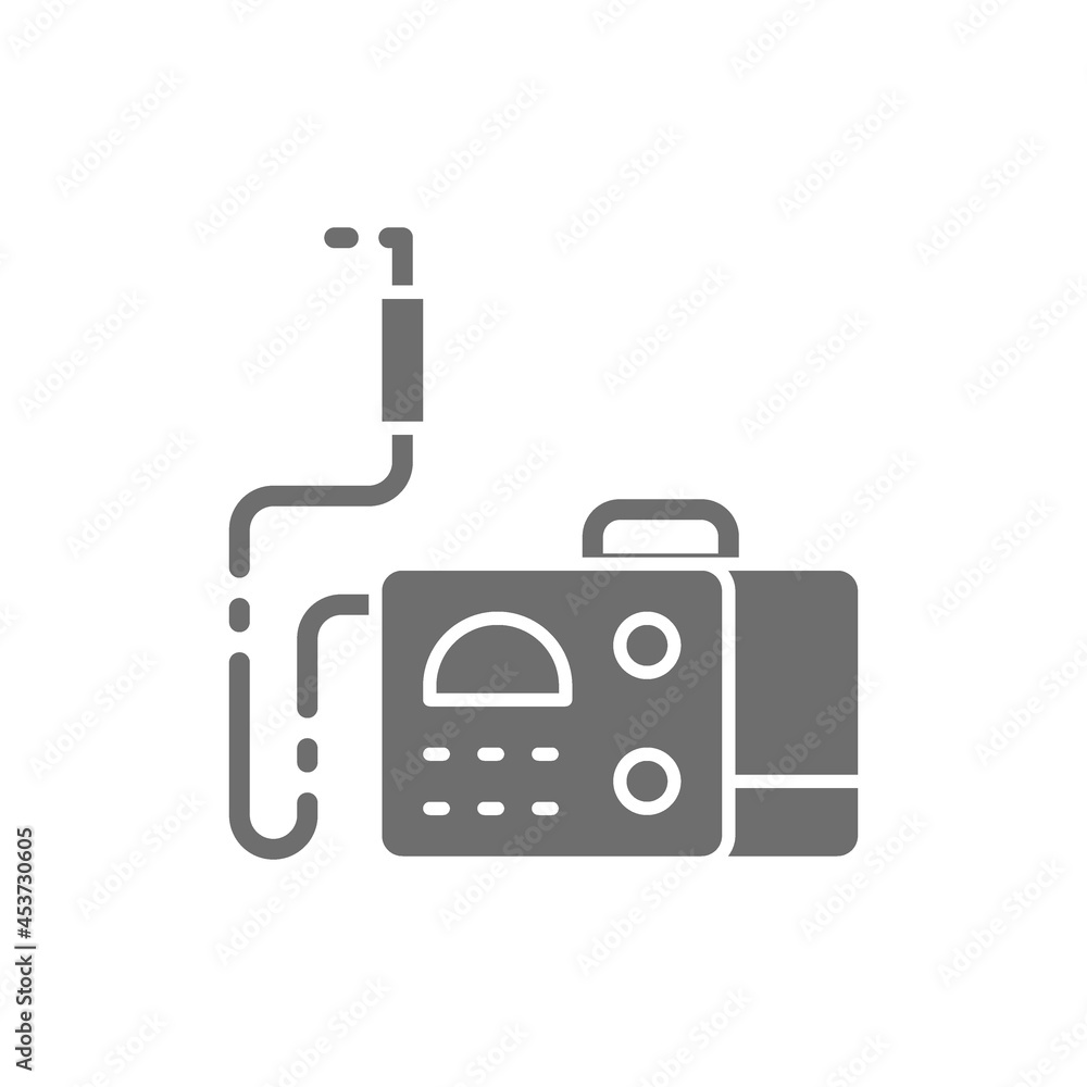 Welding machine with spark torch, welder tool grey icon. Welding machine with spark torch, welder tool grey icon.