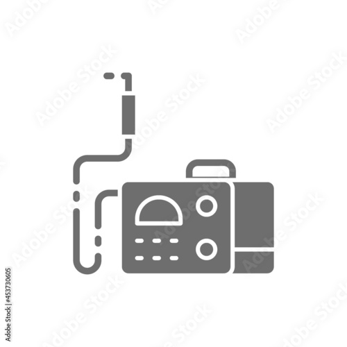 Welding machine with spark torch, welder tool grey icon.