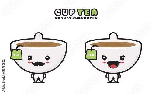 cute cup tea mascot character, drink cartoon illustration