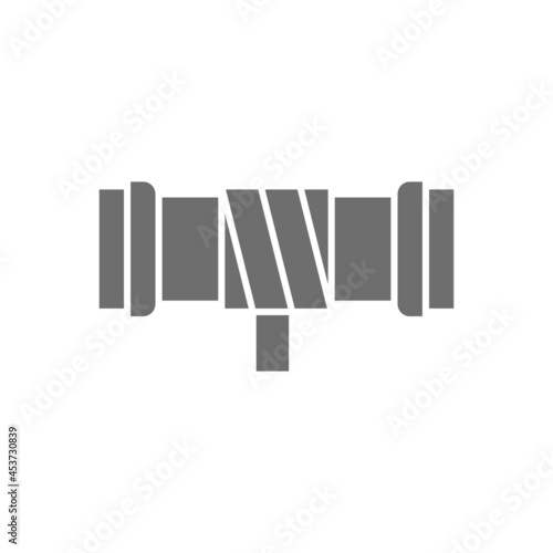 Leaking pipe with rag grey icon. Isolated on white background