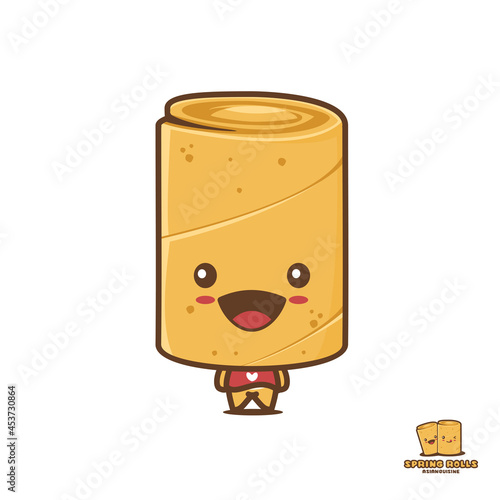 cute spring roll mascot character, food cartoon illustration