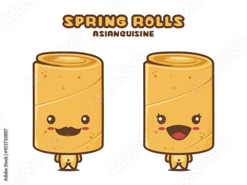 cute spring roll mascot character, food cartoon illustration