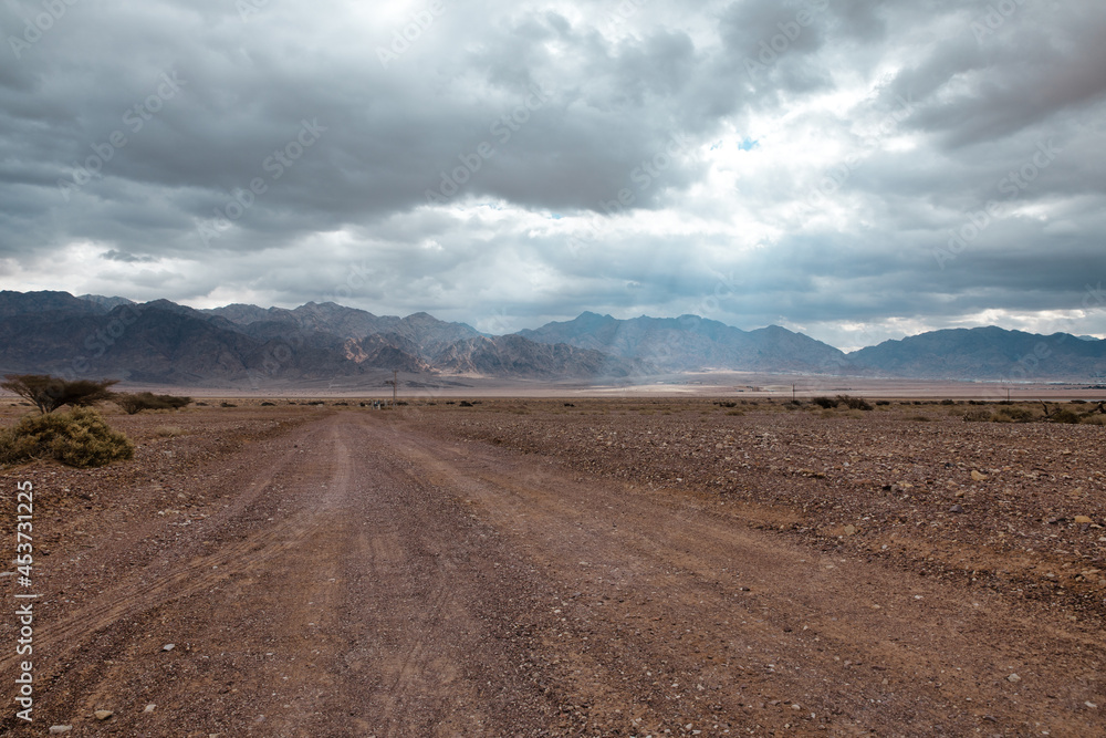 Gravel road in the desert of the Negev