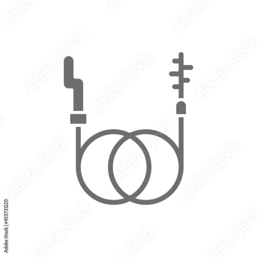 Plumbing wire, drain snake, pipe cleaner grey icon.