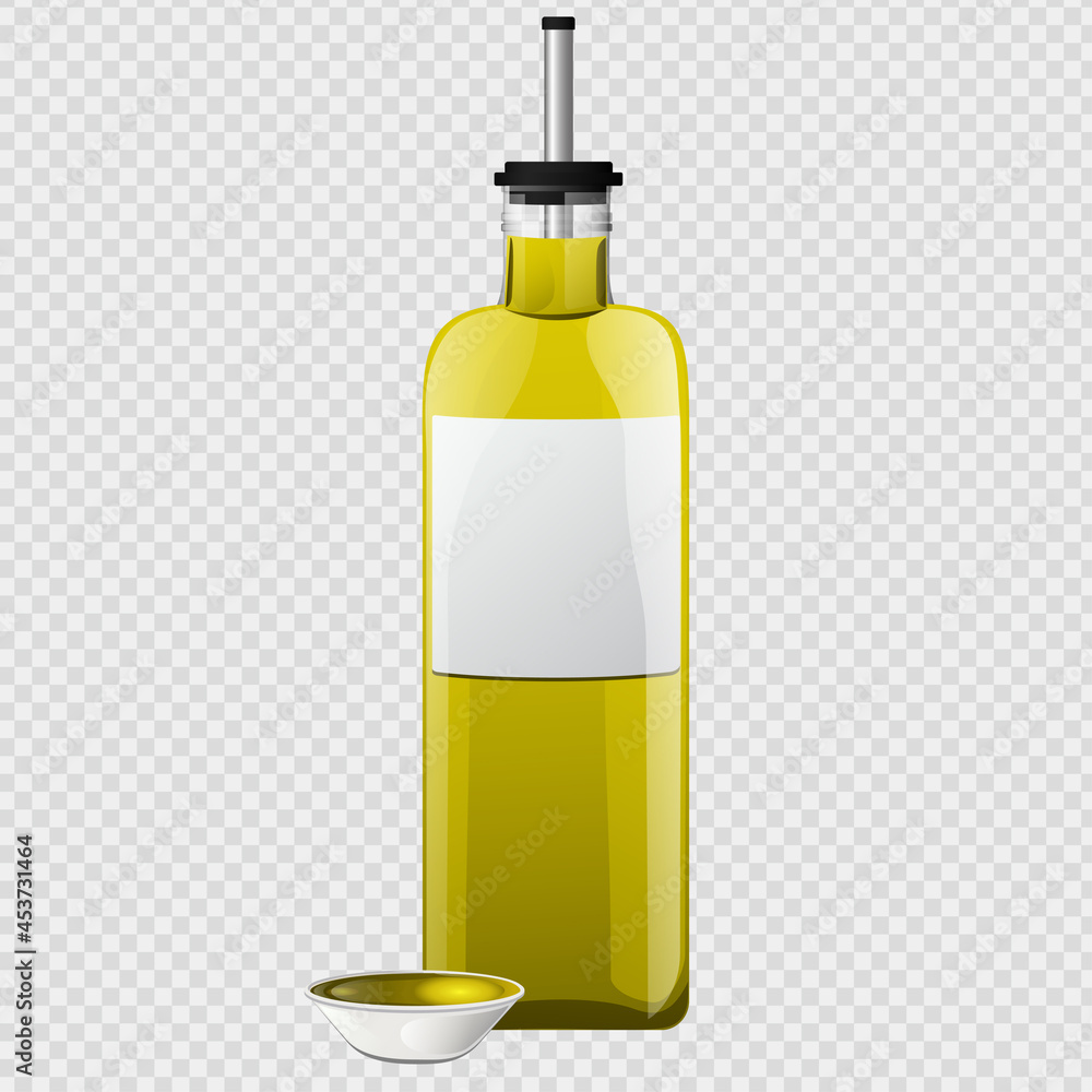 Olive oil glass bottle and bowl set in cartoon style. Olive oil glass bottle and bowl set in cartoon style.