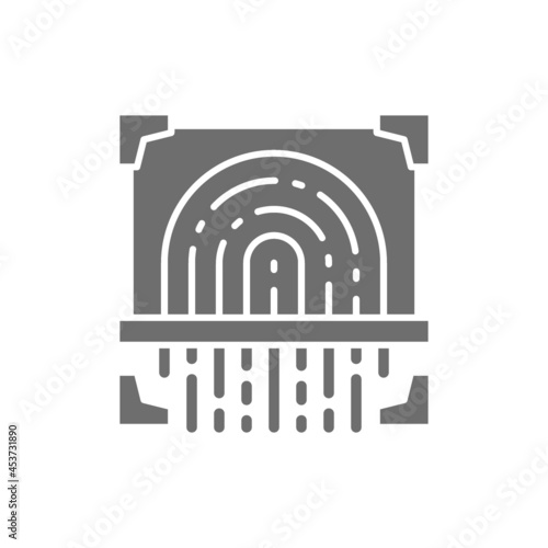 Fingerprint scan, cryptographic signature, identity grey icon.