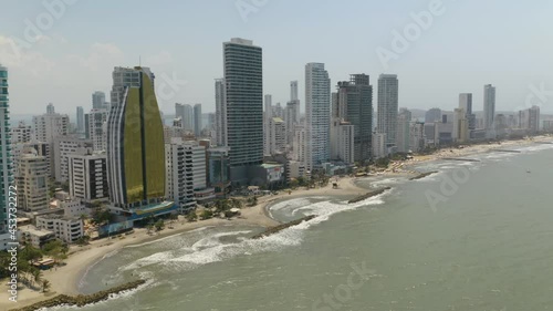 Cartagena, Colombia Coastline on Hazy Summer Day. Aerial Establishing Shot photo