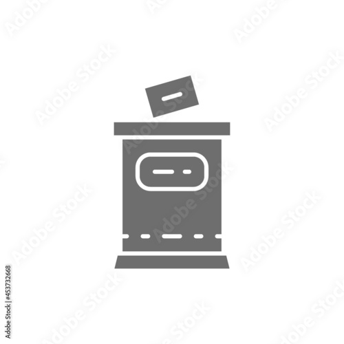 Election, put voting paper in ballot box grey icon.