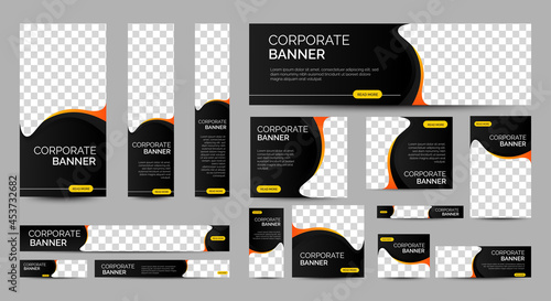 Abstract banner design web template Set, Horizontal header web banner. Modern Gradient Black cover header background for website design, Social Media Cover ads banner, flyer, invitation card