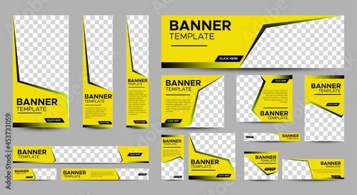 set of creative web banners of standard size with a place for photos. Vertical, horizontal and square template. vector illustration