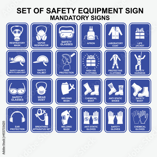 Set Of Safety Equipment Sign, Mandatory sign