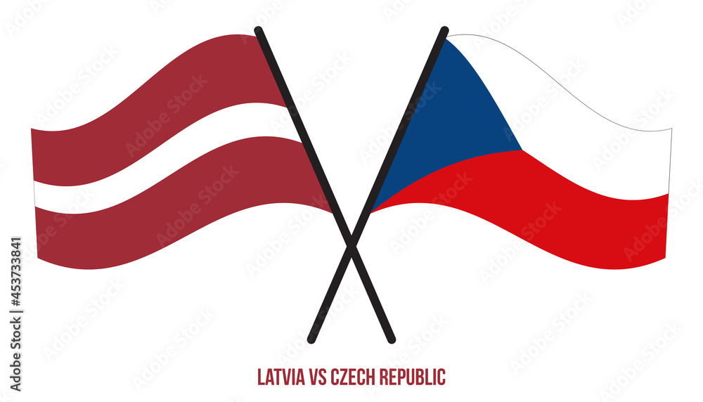 Latvia and Czech Republic Flags Crossed And Waving Flat Style. Official Proportion. Correct Colors.