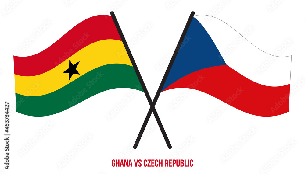 Ghana and Czech Republic Flags Crossed And Waving Flat Style. Official Proportion. Correct Colors. Ghana and Czech Republic Flags Crossed And Waving Flat Style. Official Proportion. Correct Colors.