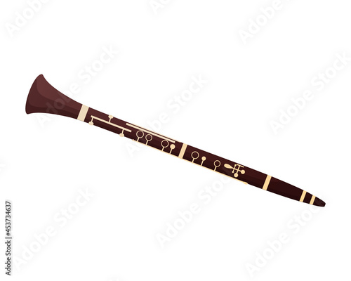 Vector illustration of clarinet in cartoon style. Wind musical instrument. Isolated on white background
