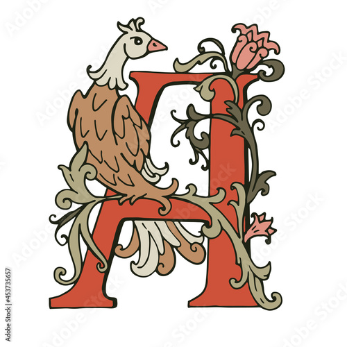 Cartoon fairy-tale ornamental letter. Color vintage letter A