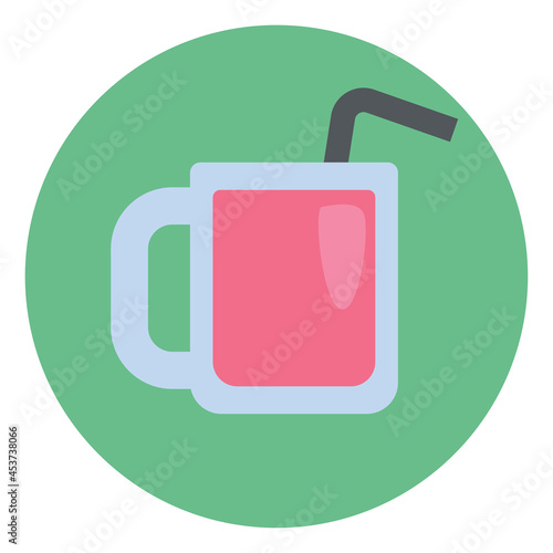 Pink drink with straw, illustration, vector, on a white background.