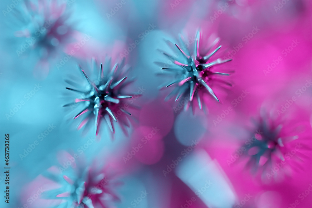 3D illustarion pink freeform on blue and pink isolated illustration. Illustration of a virus. 3d illustration concept coronavirus COVID-19. 3D illustarion pink freeform on blue and pink isolated illustration. Illustration of a virus. 3d illustration concept coronavirus COVID-19.