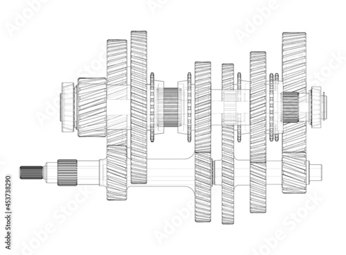 Gearbox sketch. Vector rendering of 3d