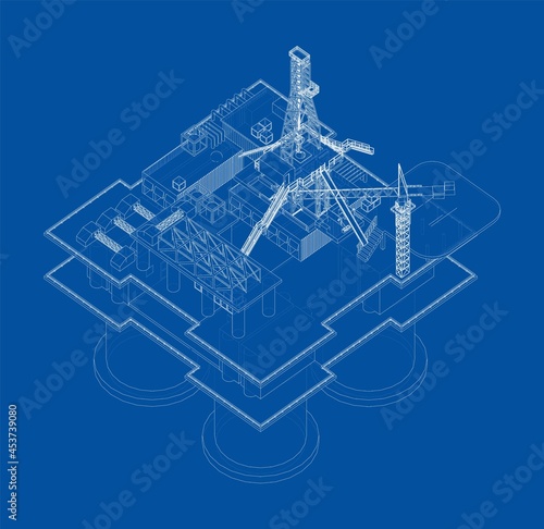 Offshore Oil Rig. Vector rendering of 3d