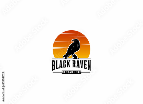 black raven logo template in white background